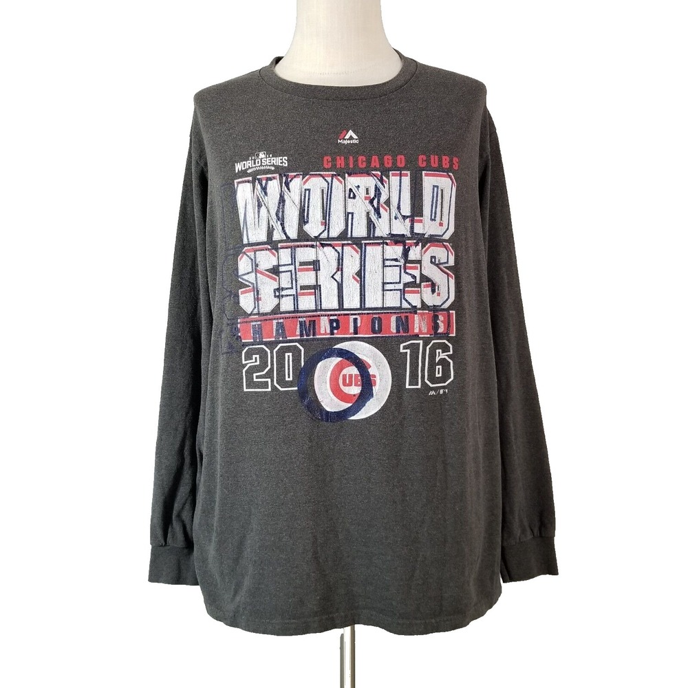 Majestic Chicago Cubs shirt 2XL XXL Mens long sleeve Gray MLB 2016 World Series